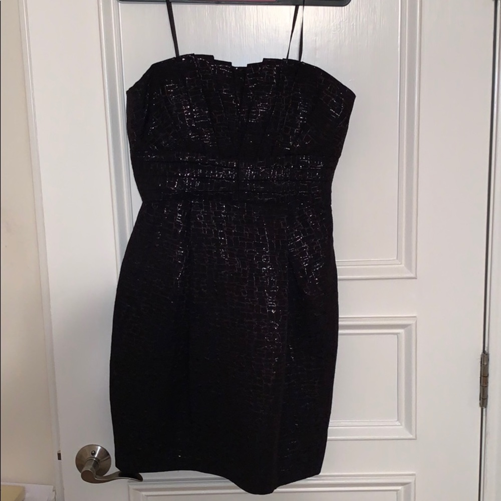 Max & Cleo black metallic strapless cocktail dress